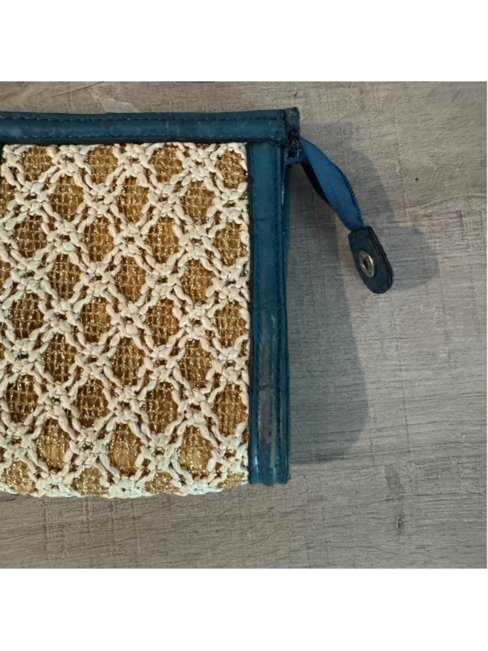 Galian New York aqua+ Gold Woven Raffia Clutch Wristlet | NWT / As-Is - Picture 6 of 12